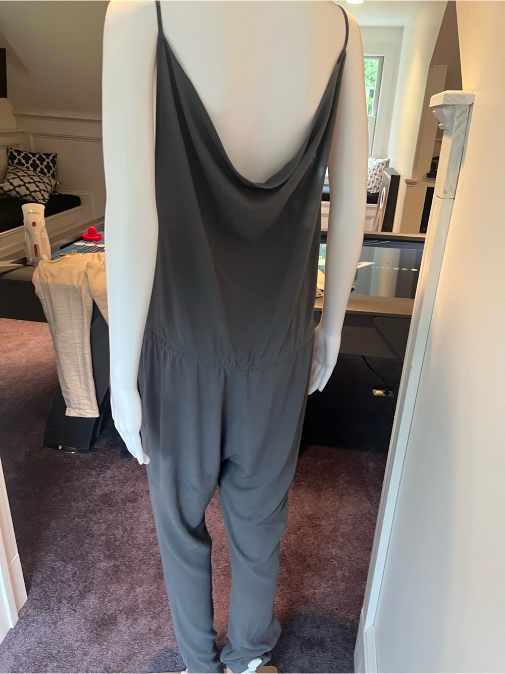 Brunello Cucinelli steel grey silk jumpsuit with leather waist tie - Picture 4 of 11